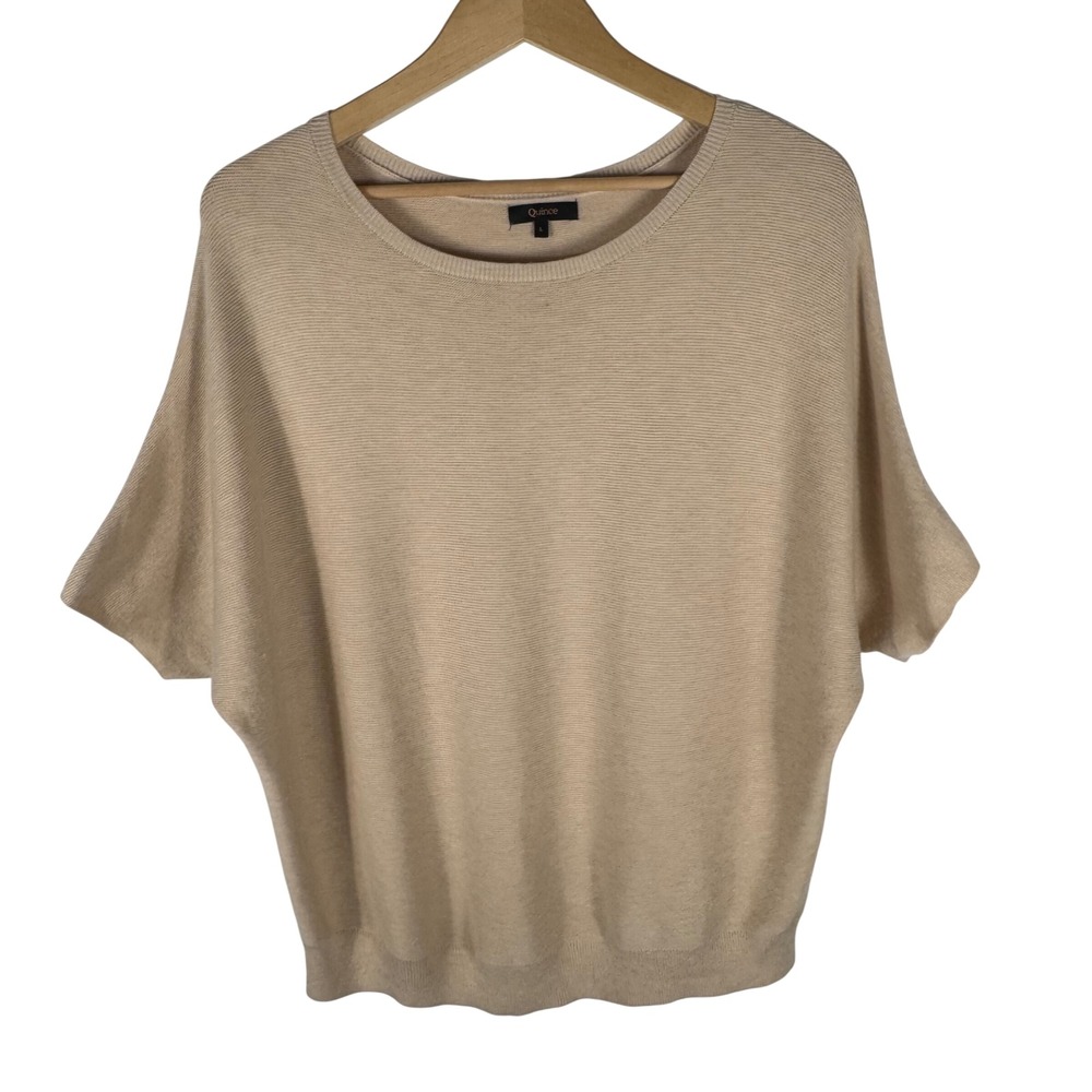 Quince Cotton Cashmere Link-Stitch Dolman Sweater Womens L Heather Oatmeal
